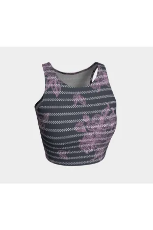 Pink & Gray Striped Crop Top
