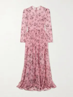 Pink floral-print silk-voile maxi dress