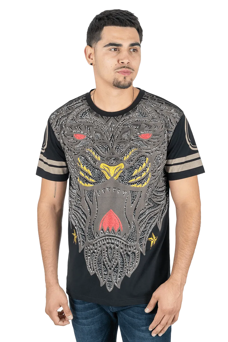 Platini Men's Cotton Black Rhinestone T-shirt