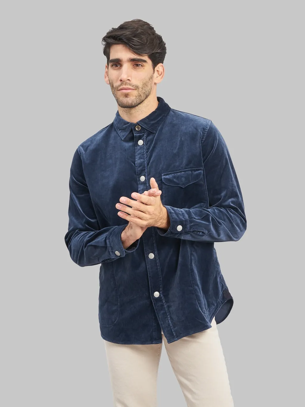 Pure Blue Japan 2224-NV Cotton Velvet CPO Shirt Navy