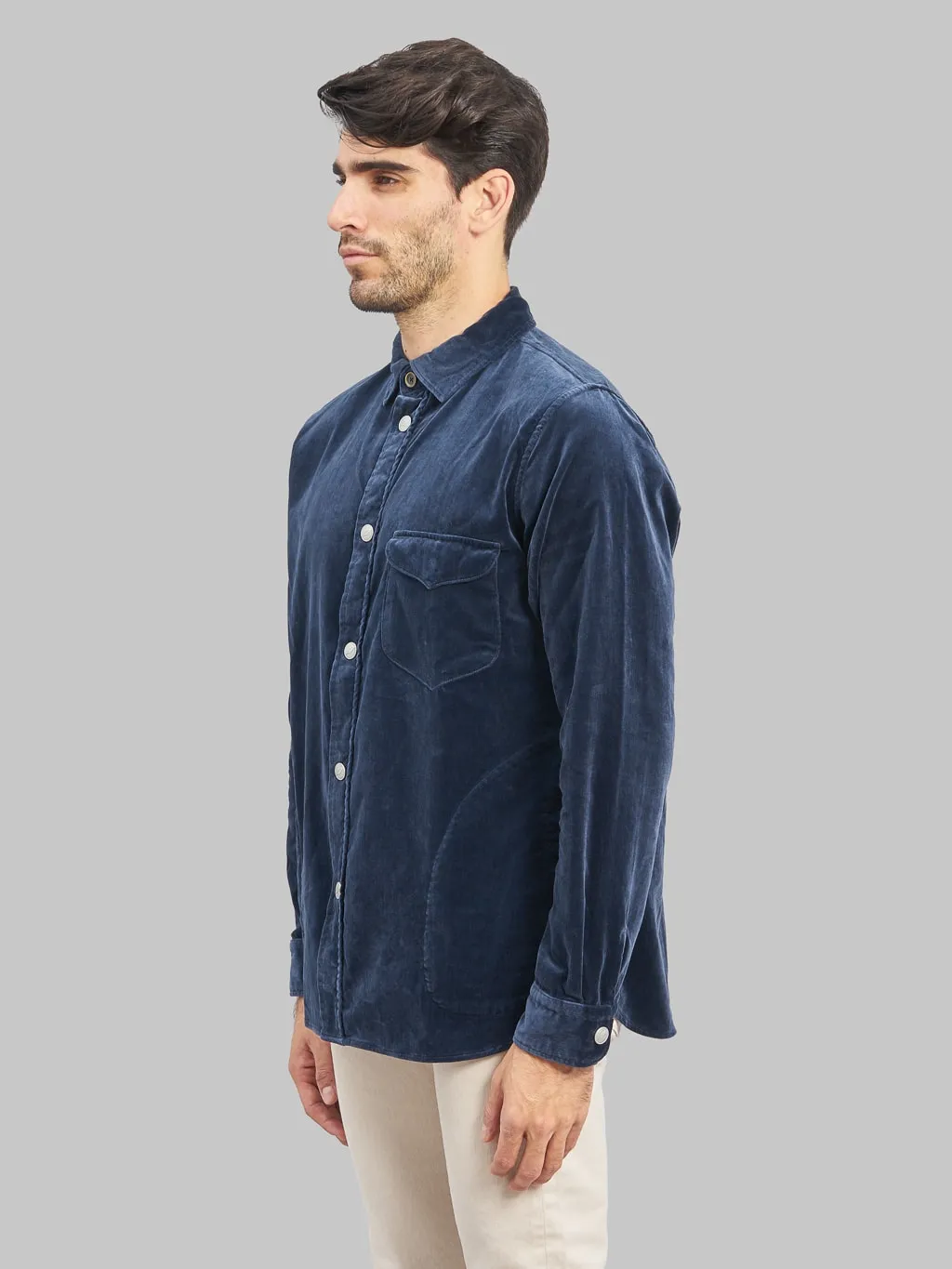 Pure Blue Japan 2224-NV Cotton Velvet CPO Shirt Navy