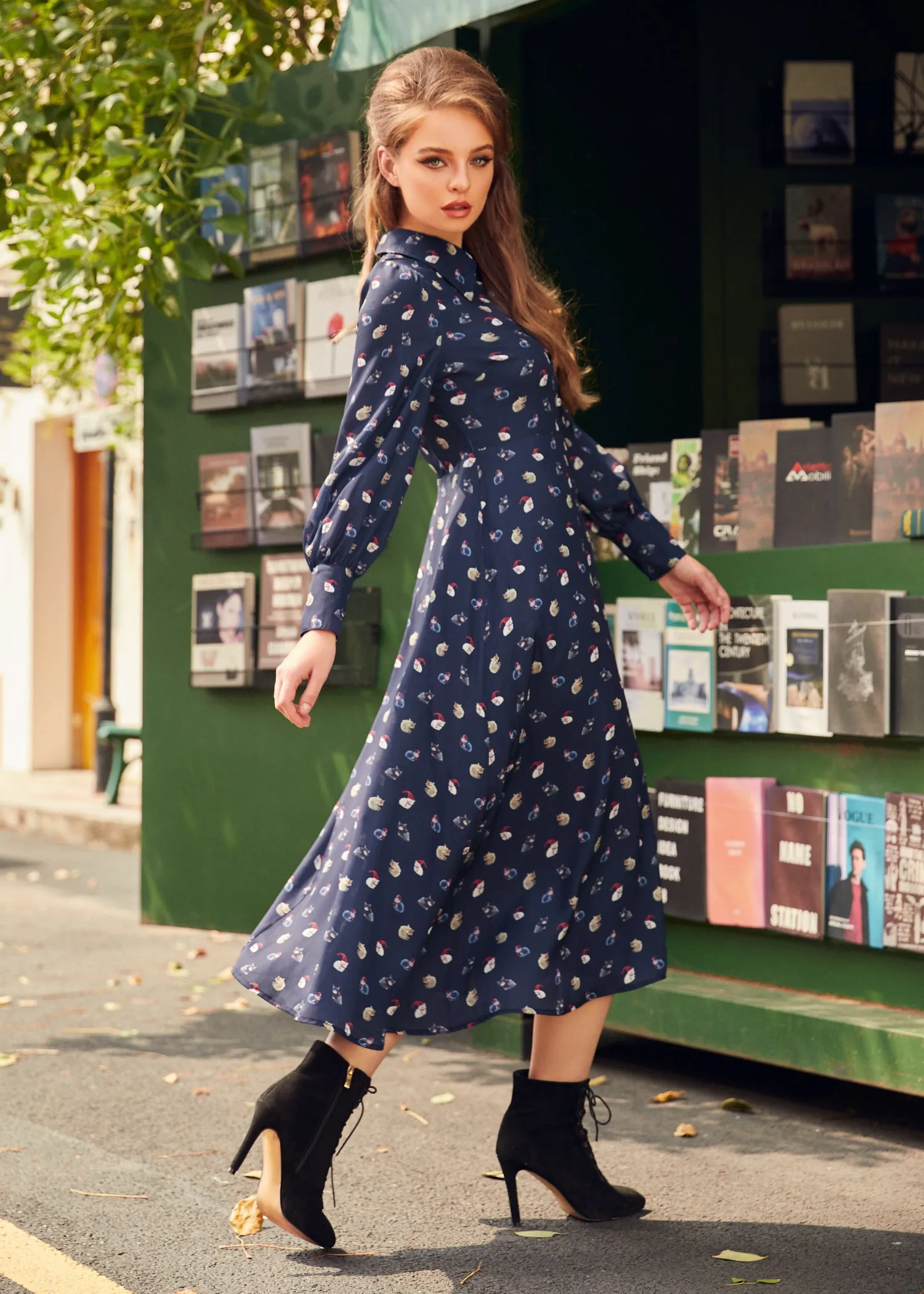 Romantic Era Button Front Midi Dress