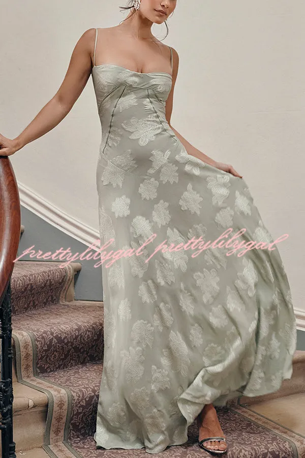 Romantic Vintage Feel Jacquard Fabric Back Lace-up Slip Floaty Maxi Dress