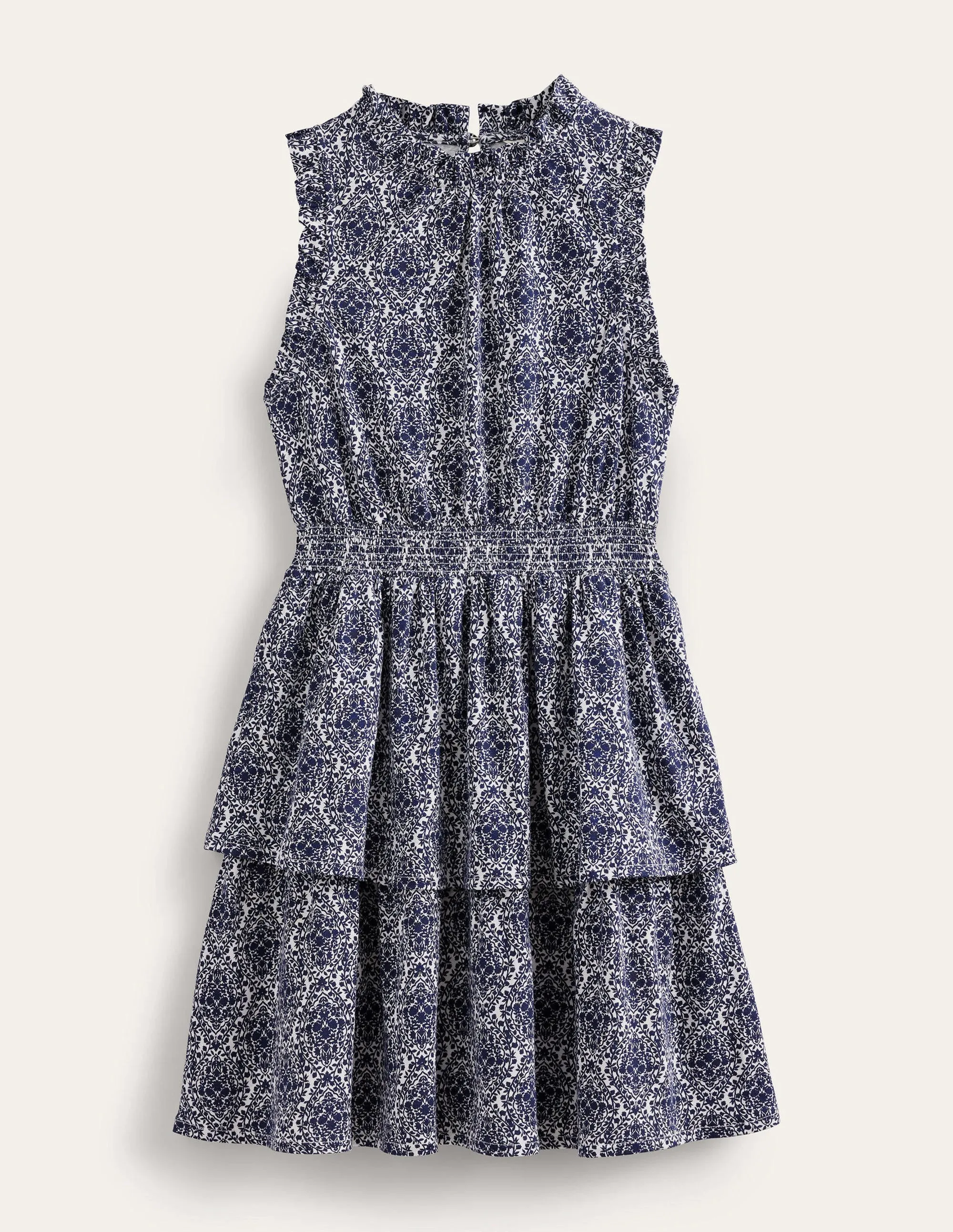 Ruffle Jersey Mini Dress-Prussian Blue, Vine Terrace