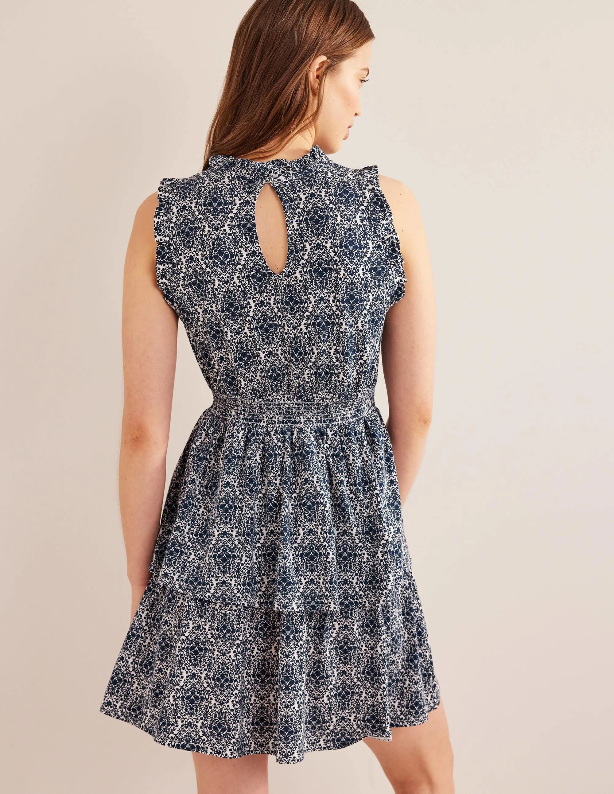 Ruffle Jersey Mini Dress-Prussian Blue, Vine Terrace