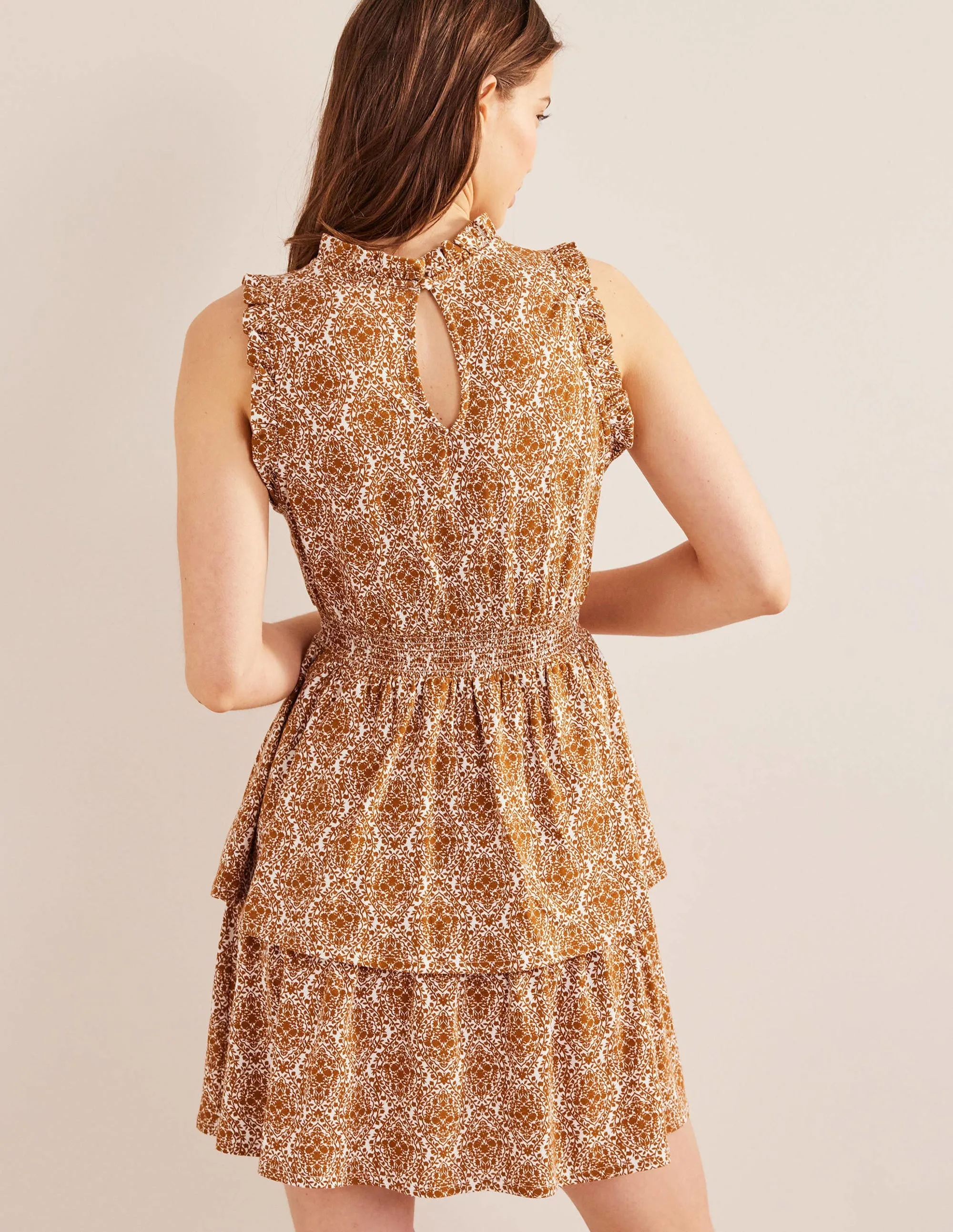 Ruffle Jersey Mini Dress-Pumpkin, Vine Terrace