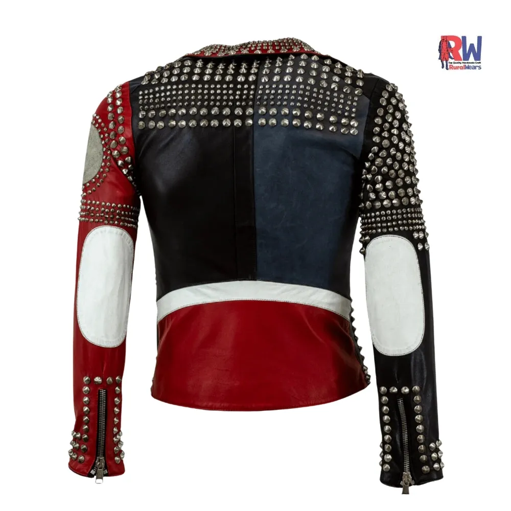RW Authentic Cowhide Handmade Women Rock Steam Punk Studded Biker Jacket