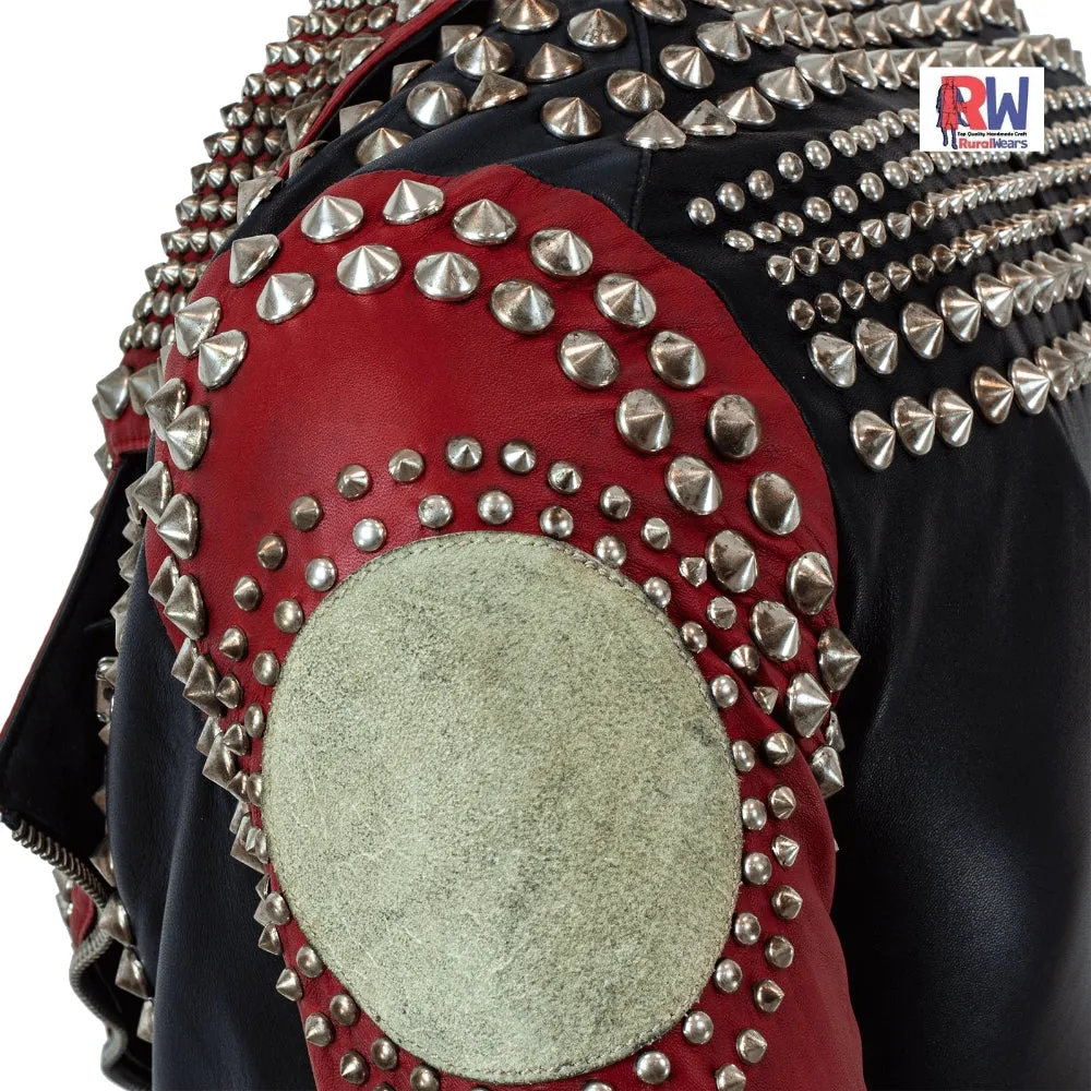 RW Authentic Cowhide Handmade Women Rock Steam Punk Studded Biker Jacket