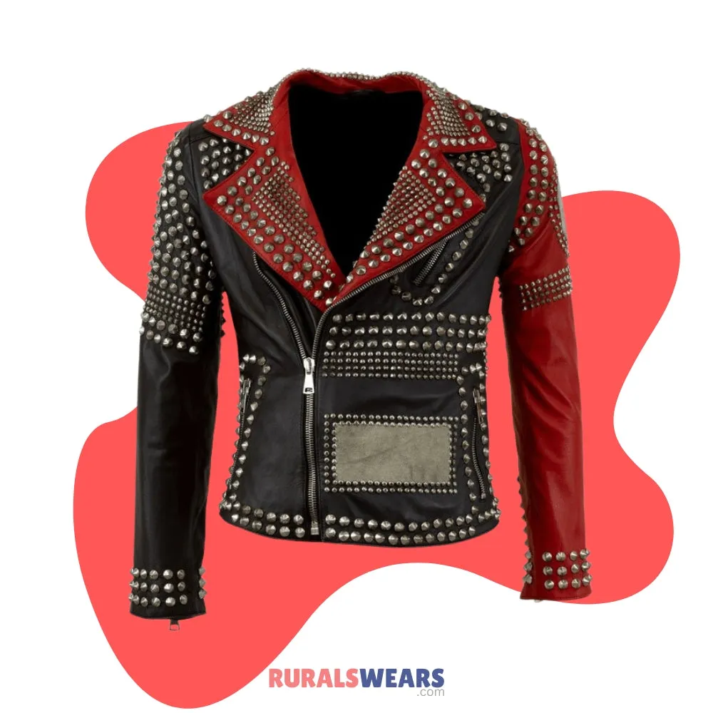 RW Authentic Cowhide Handmade Women Rock Steam Punk Studded Biker Jacket