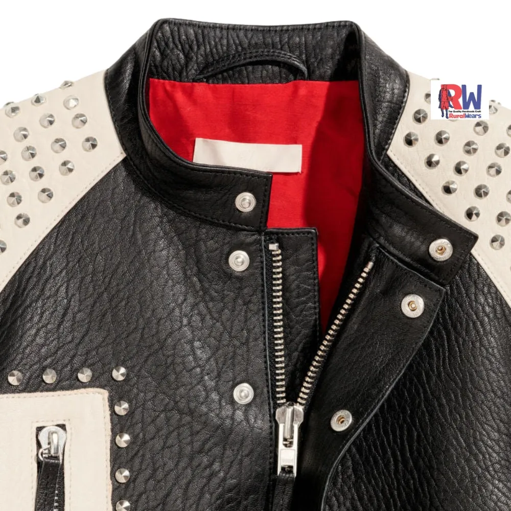 RW Authentic Cowhide Handmade Women's Studded Fashion Punk Jacket