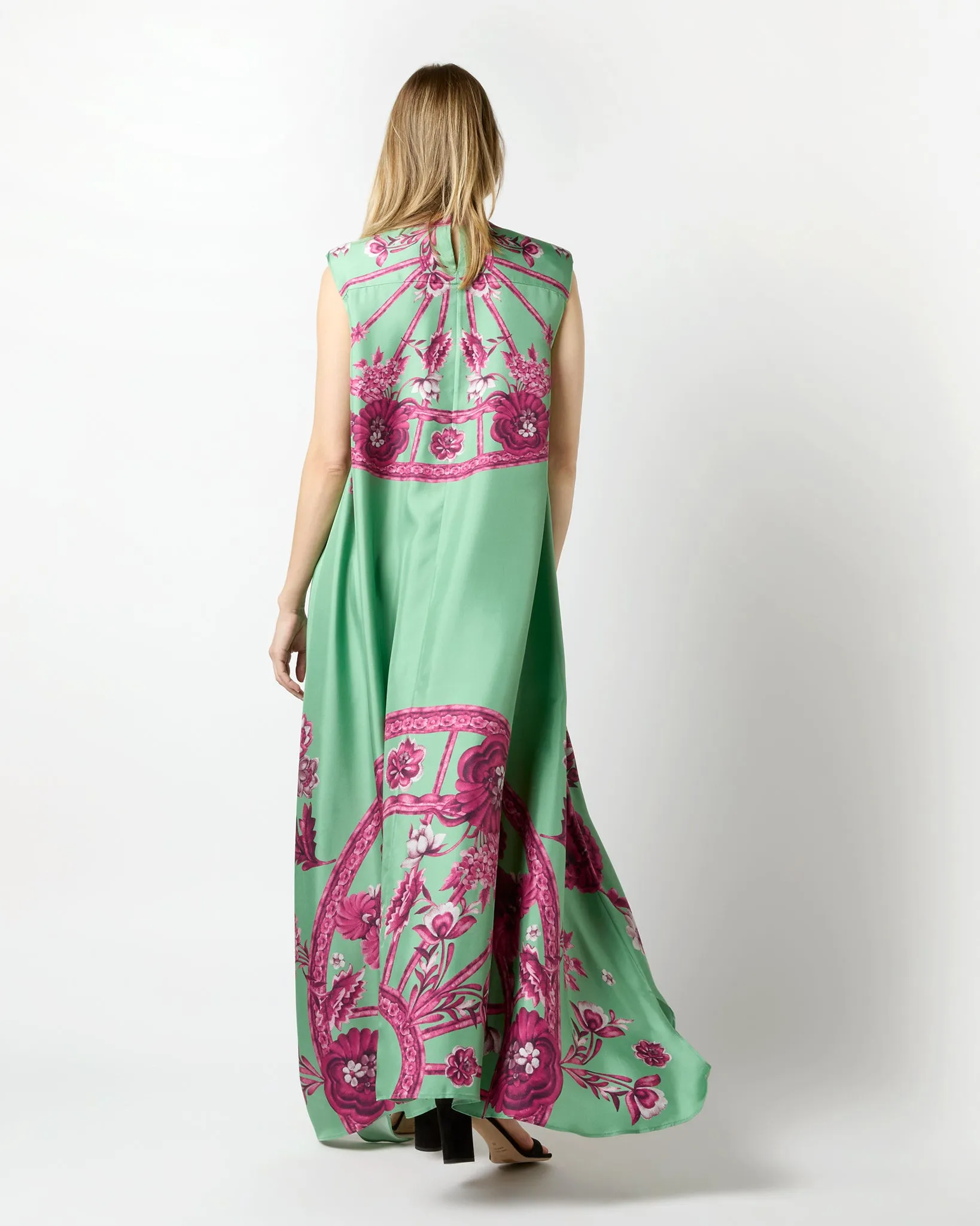 San Carlo Dress in Aquamarine Zodiac Placée Silk Twill
