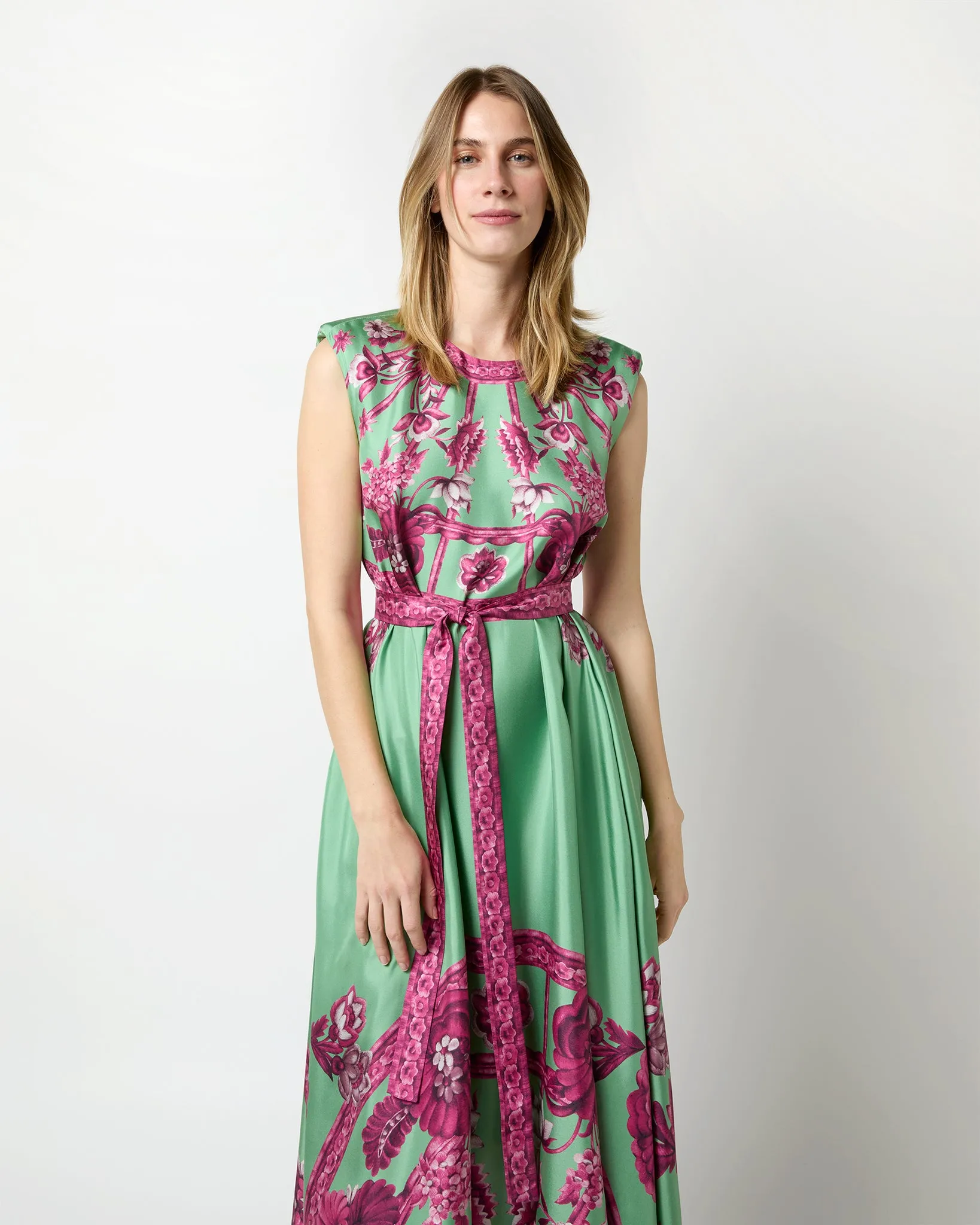 San Carlo Dress in Aquamarine Zodiac Placée Silk Twill