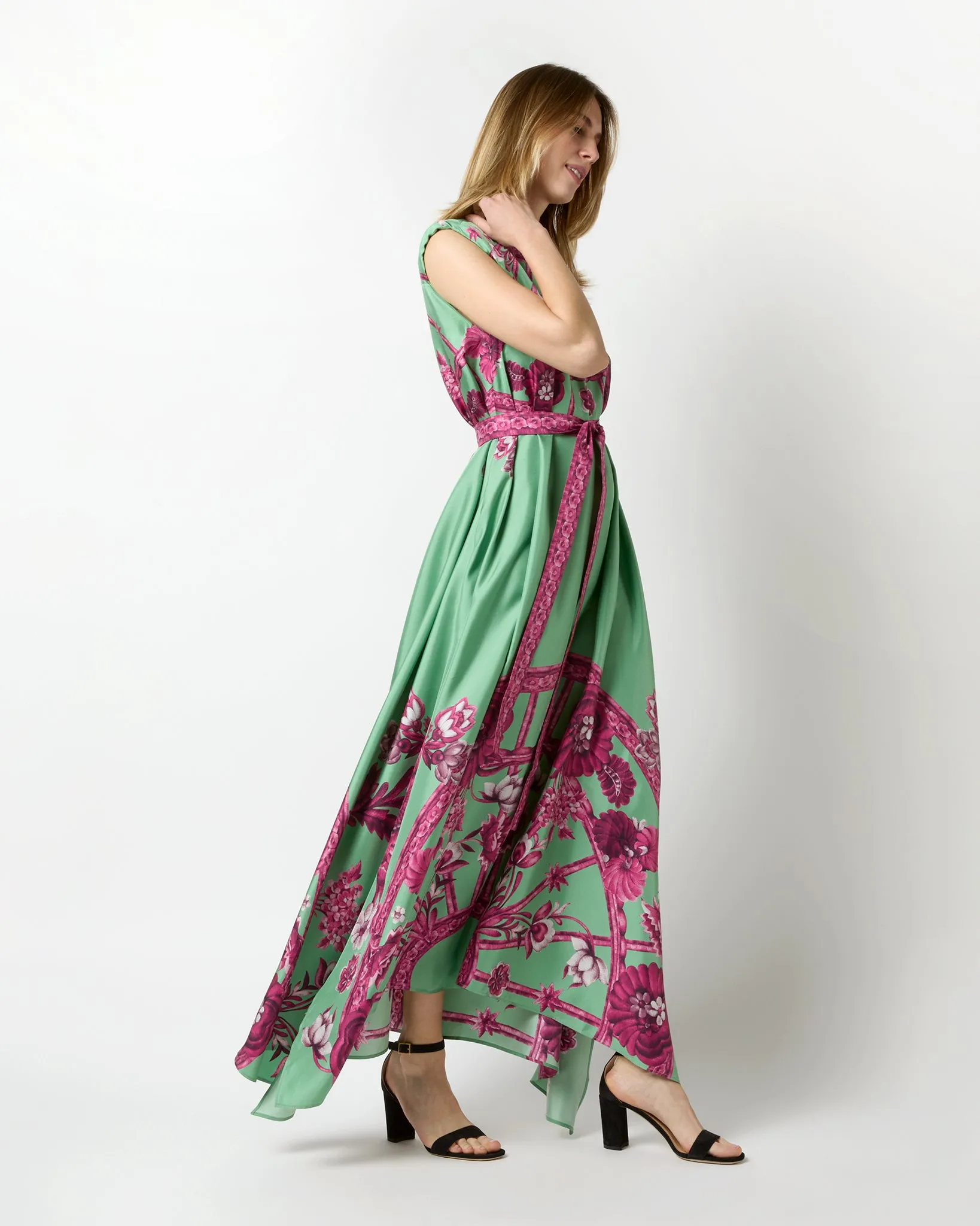 San Carlo Dress in Aquamarine Zodiac Placée Silk Twill