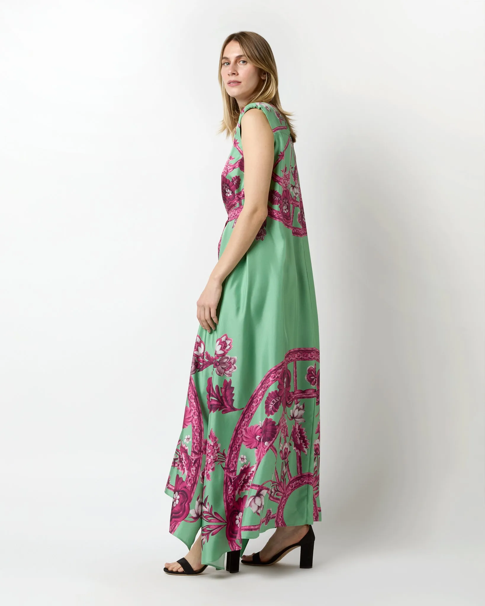 San Carlo Dress in Aquamarine Zodiac Placée Silk Twill