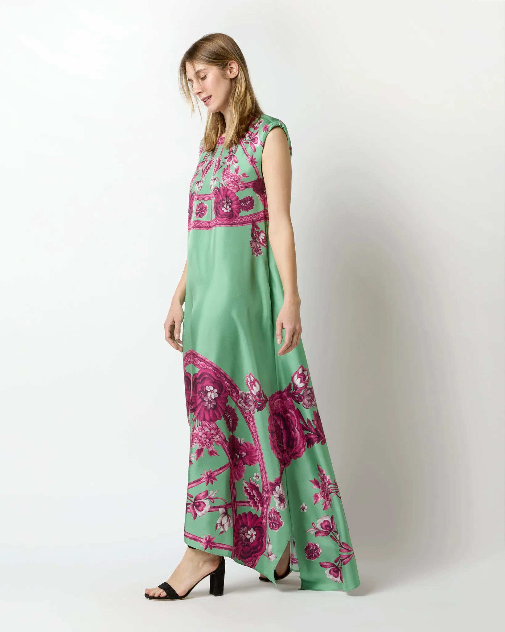 San Carlo Dress in Aquamarine Zodiac Placée Silk Twill