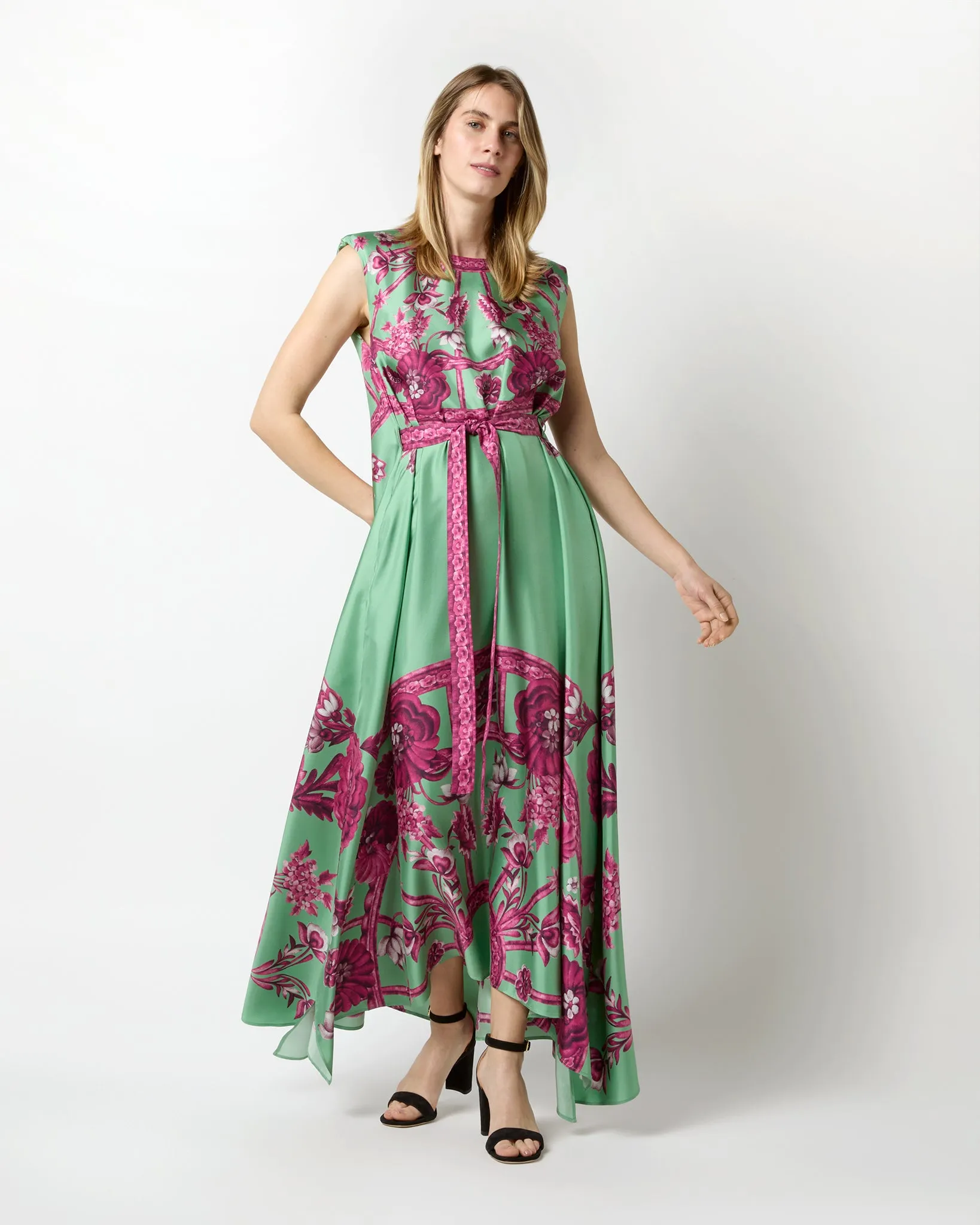 San Carlo Dress in Aquamarine Zodiac Placée Silk Twill