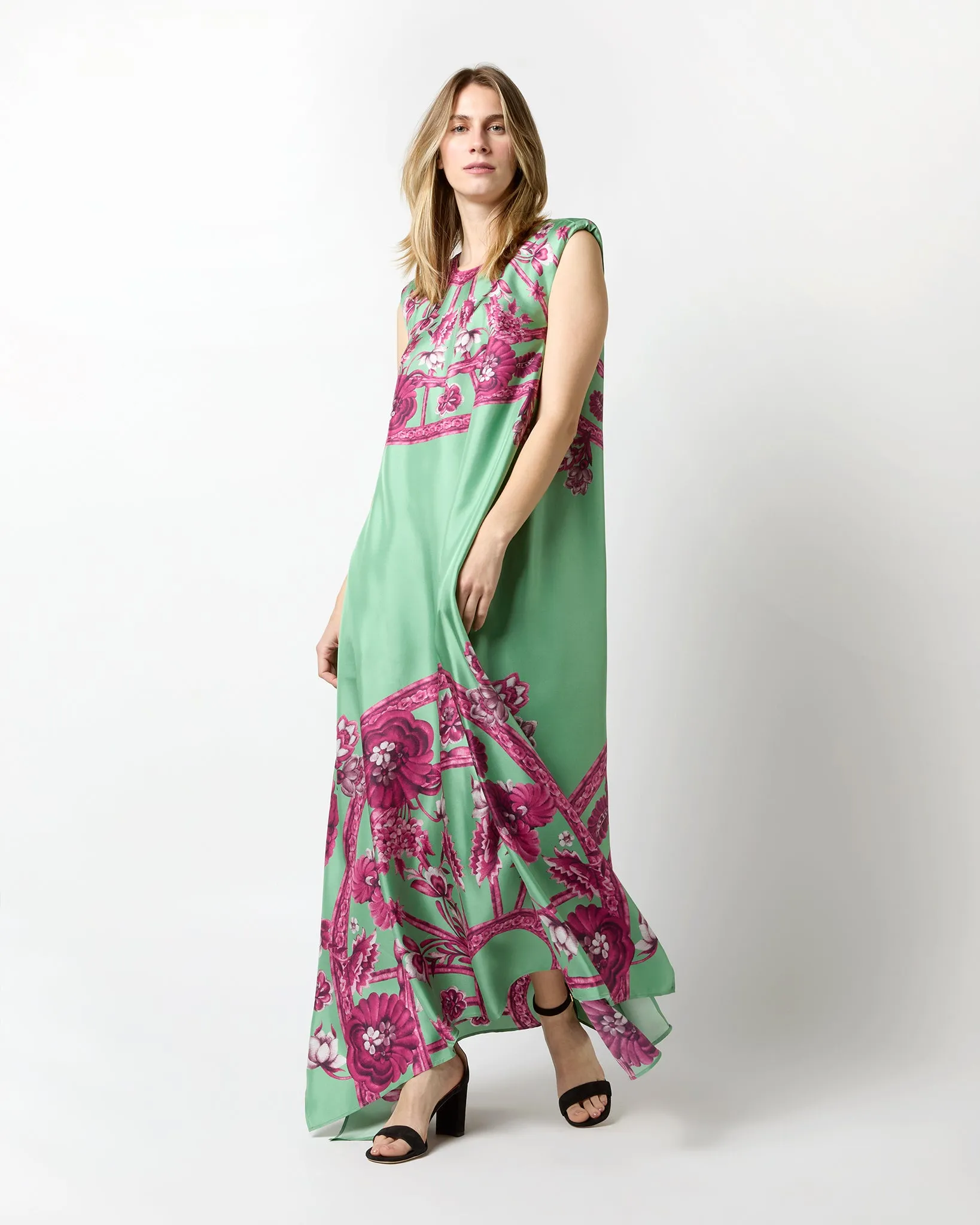 San Carlo Dress in Aquamarine Zodiac Placée Silk Twill