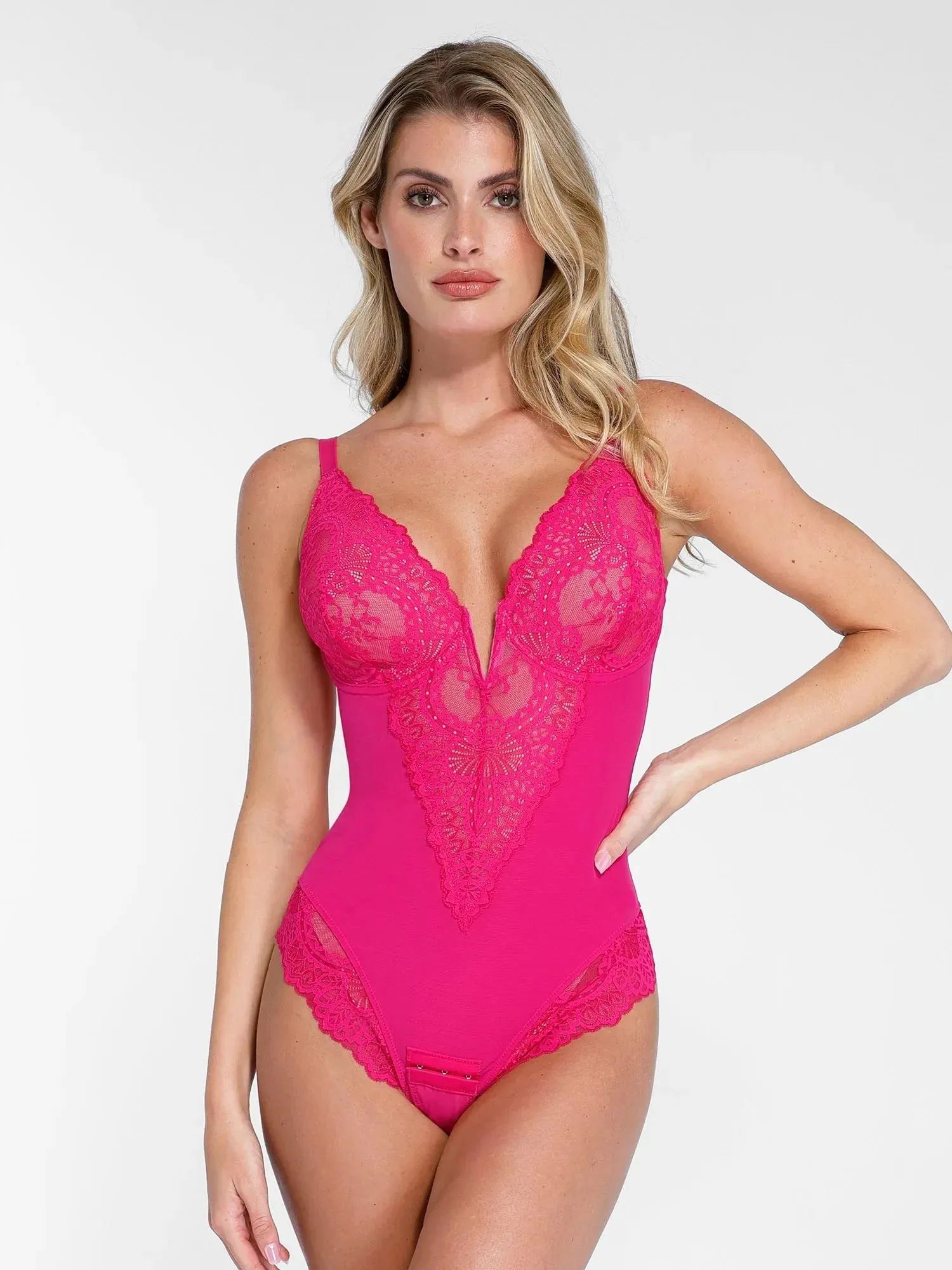 Shapewear Full Coverage Plunging Lace Slimming Bodysuit
