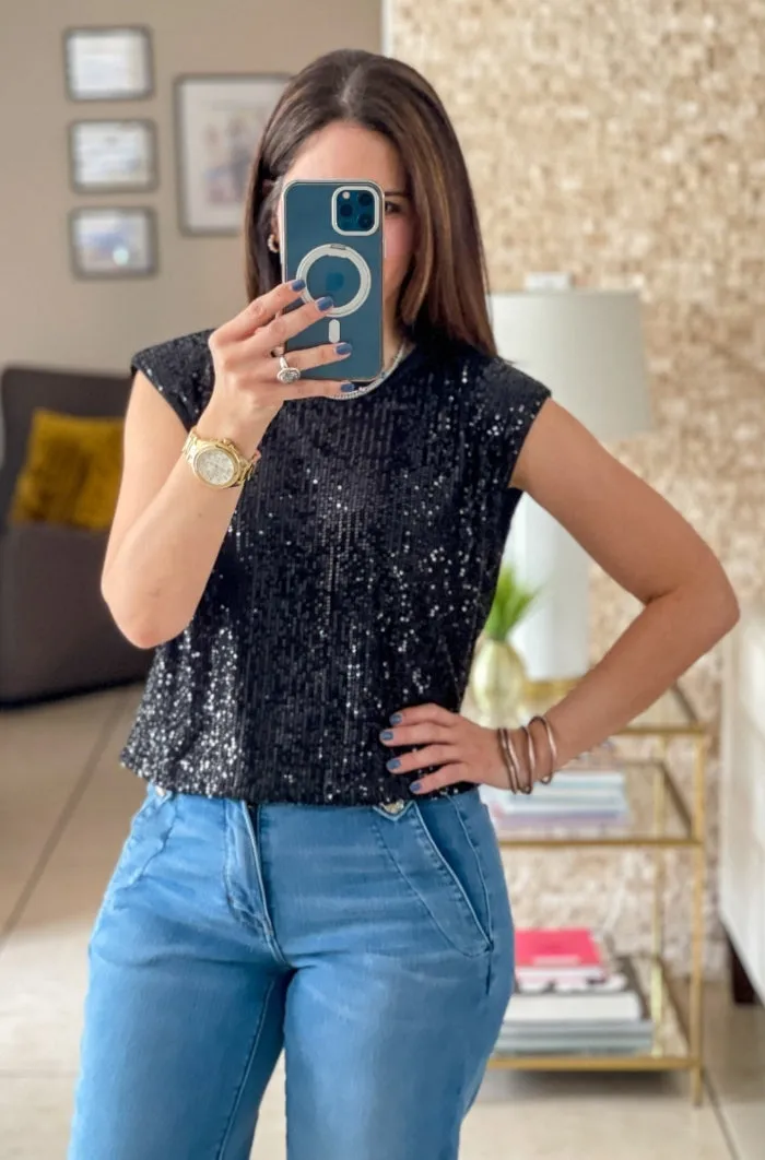 Shoulder Pads Sequins Top