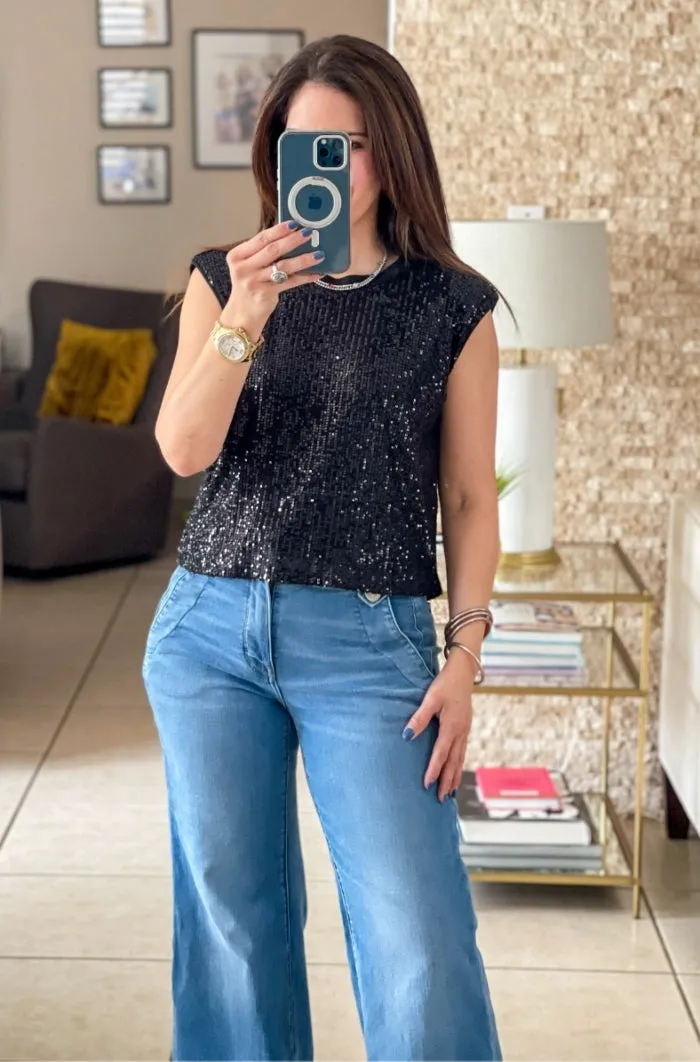 Shoulder Pads Sequins Top