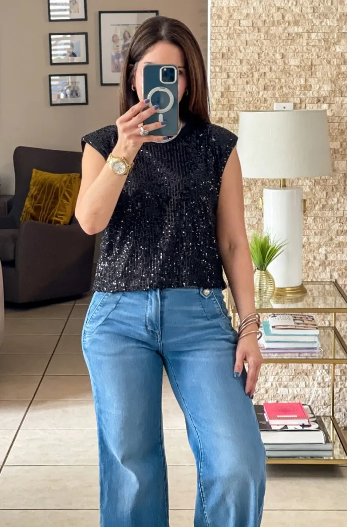 Shoulder Pads Sequins Top
