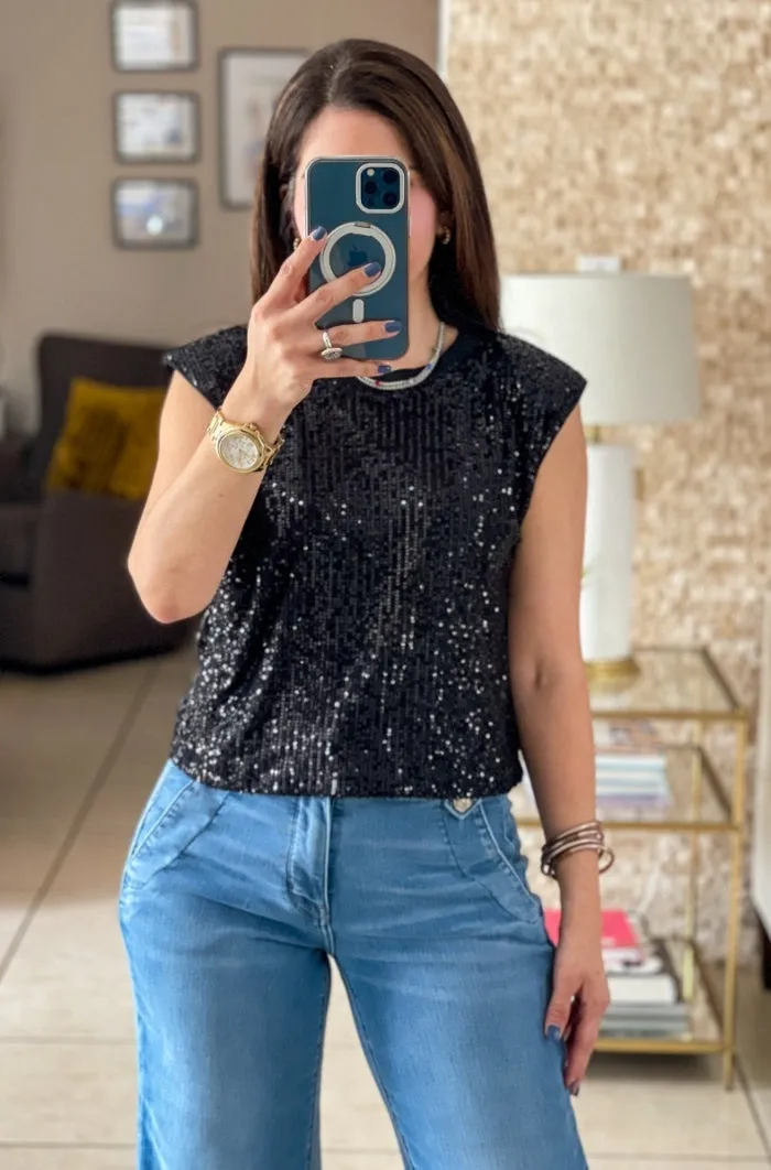 Shoulder Pads Sequins Top