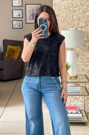 Shoulder Pads Sequins Top
