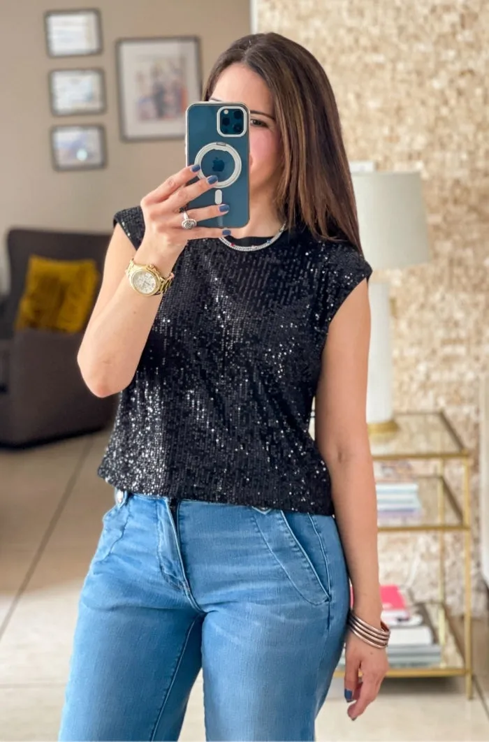 Shoulder Pads Sequins Top