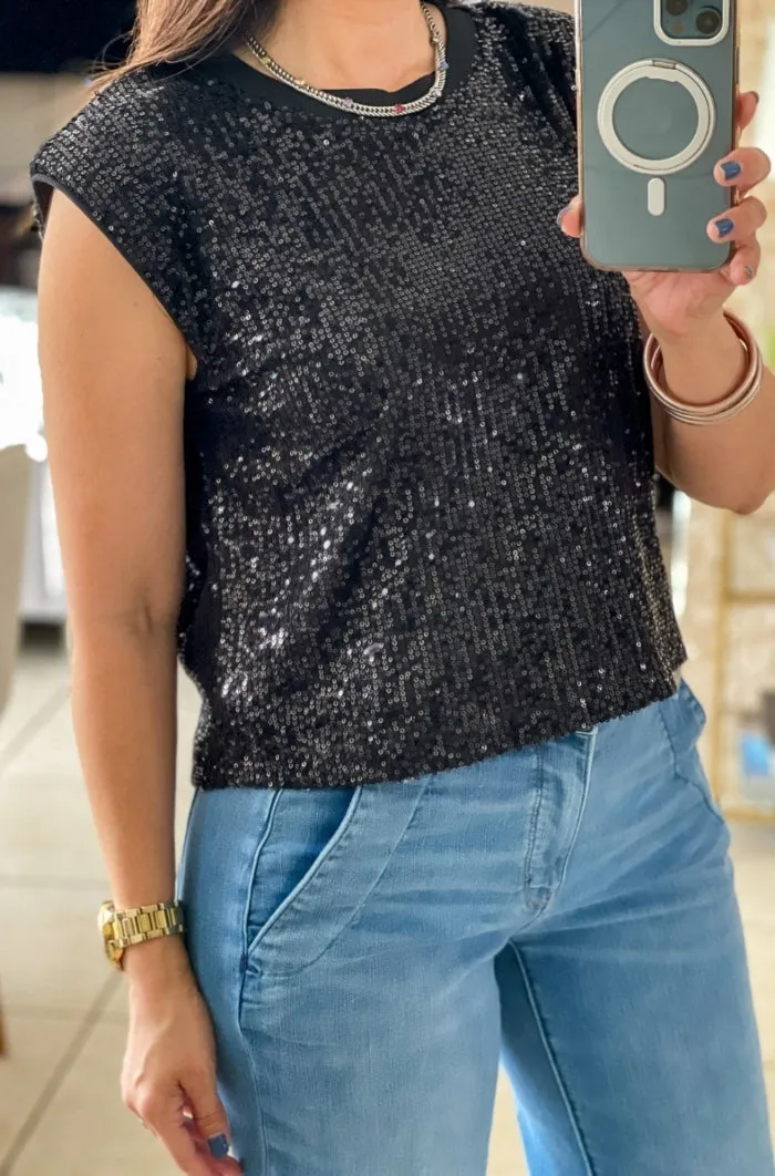 Shoulder Pads Sequins Top
