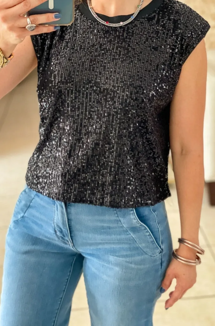 Shoulder Pads Sequins Top