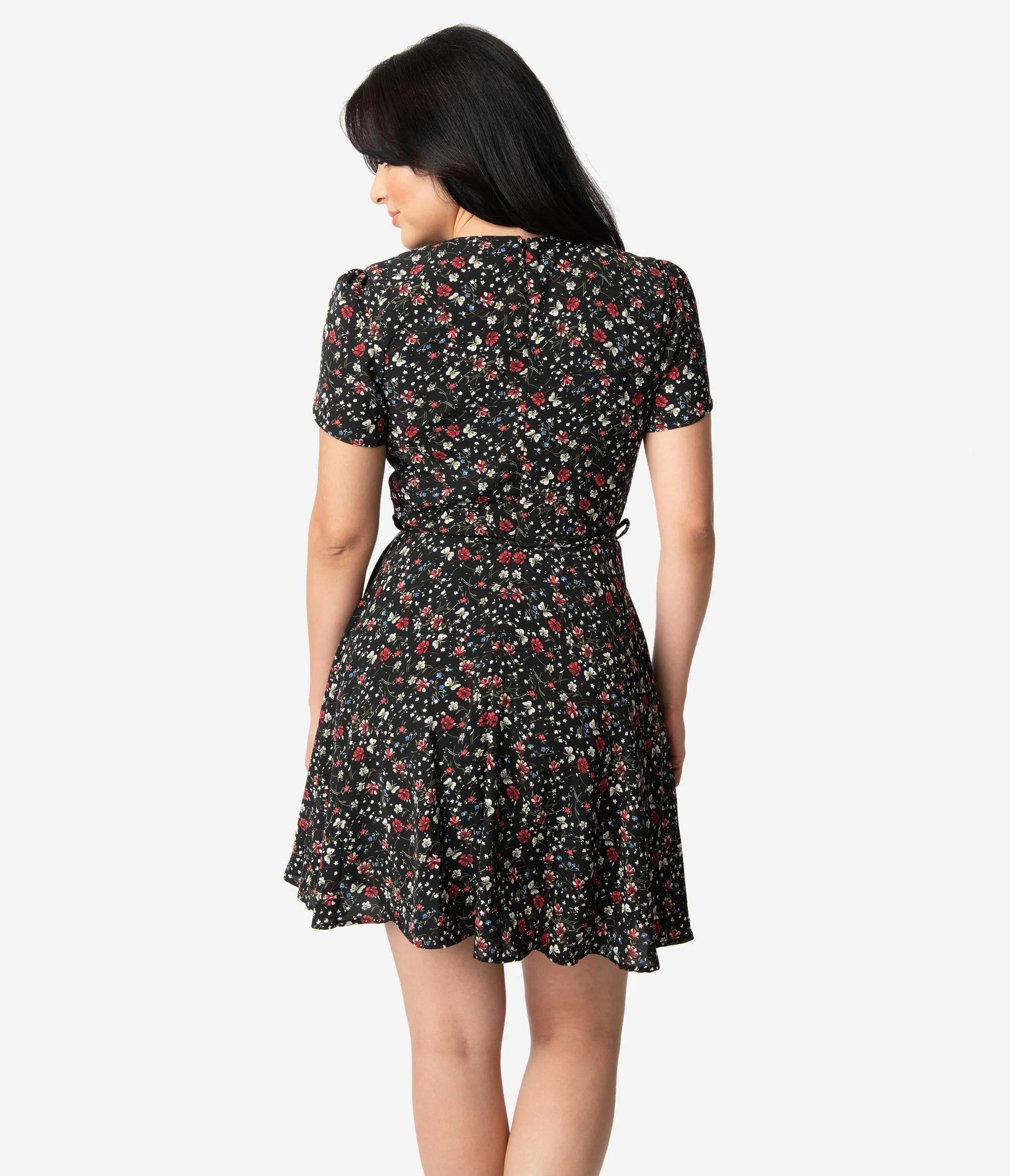 Smak Parlour Black & Multi Floral Print Short Sleeve Flare Dress
