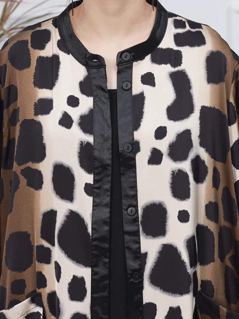 Spring Cardigan Loose Mid-Length Printed Outerwear Jacket