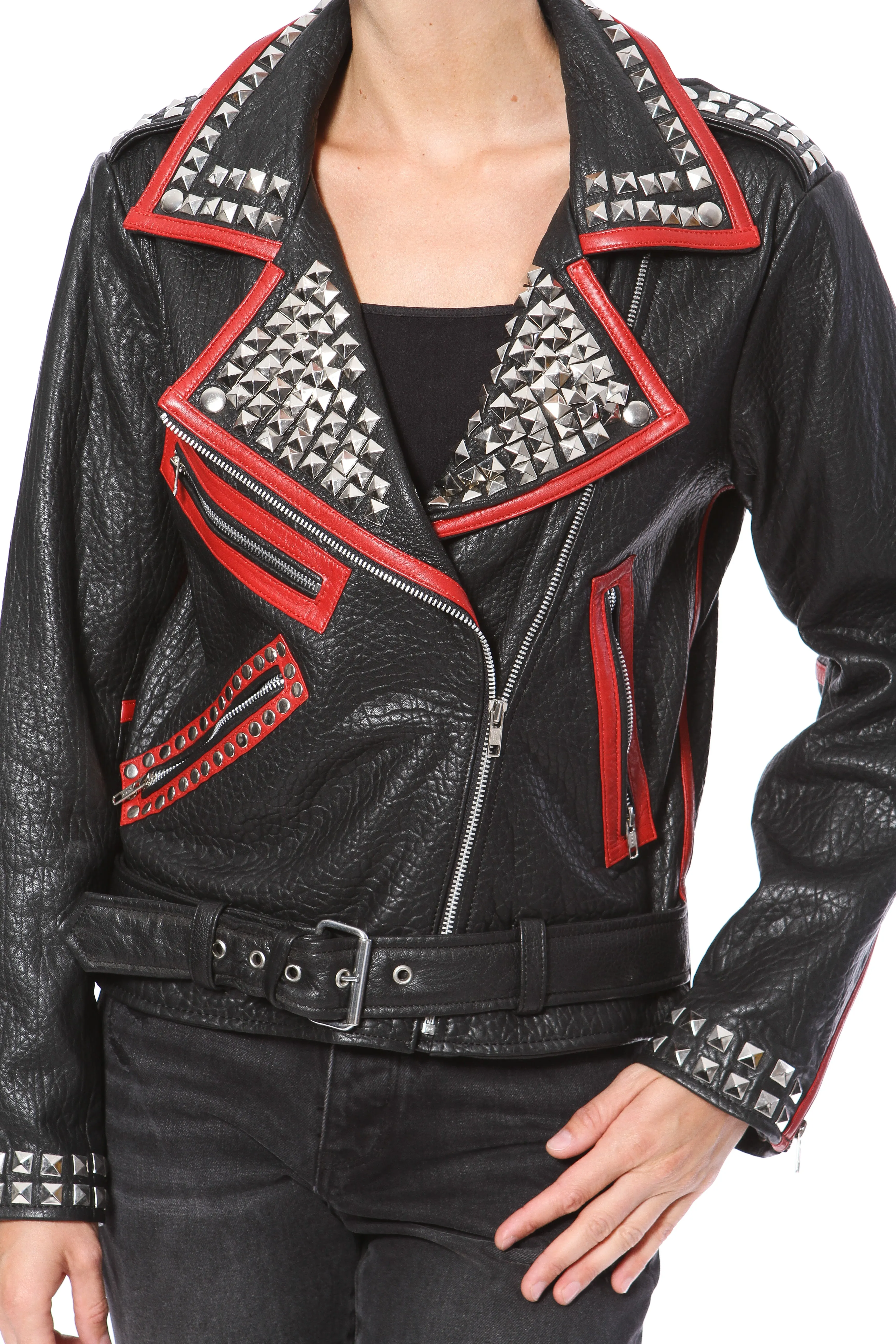 Stud & Embroidered Leather Moto