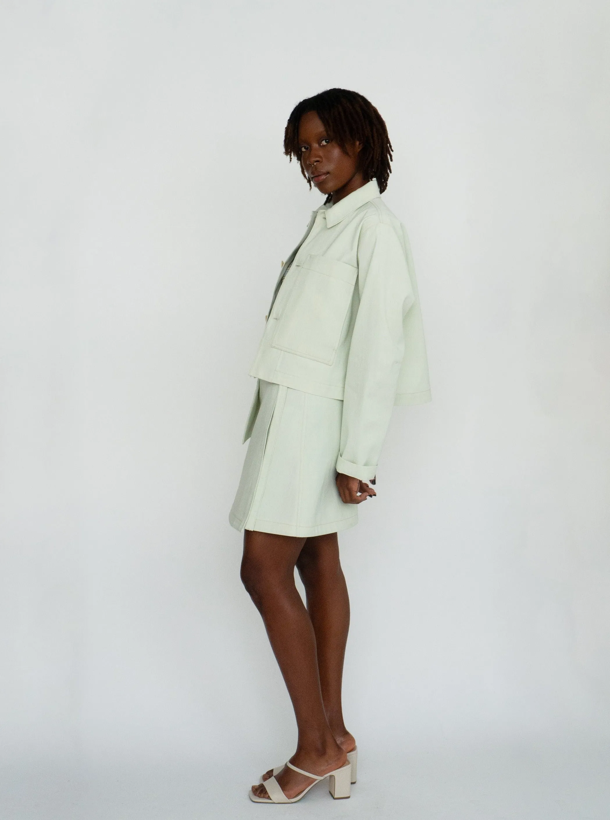 TOLEDO pale green denim skirt