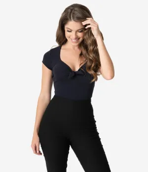 Unique Vintage 1950s Style Navy Blue Sweetheart Rosemary Top