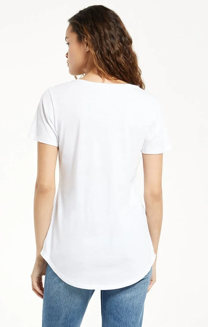 V-Neck Pocket Tee With Rounded Hem | White