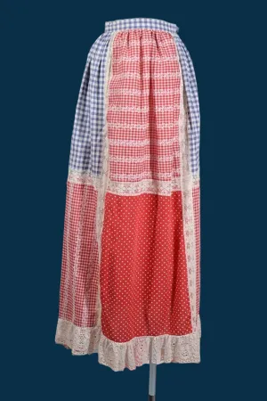 Vintage 60s Gingham Patchwork Cottagecore Country Skirt XS