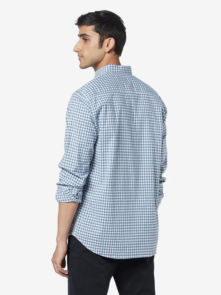 WES Casuals Blue Relaxed-Fit Checkered Shirt