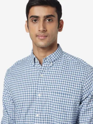 WES Casuals Blue Relaxed-Fit Checkered Shirt
