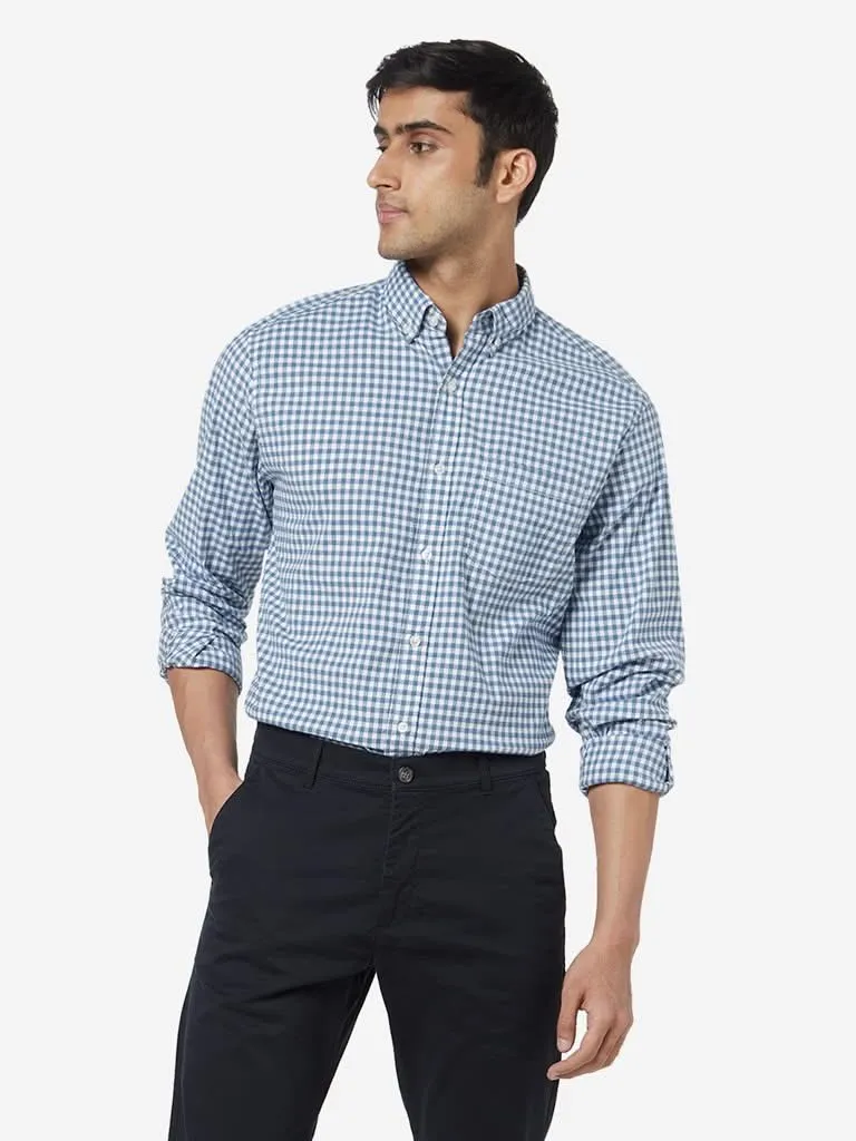 WES Casuals Blue Relaxed-Fit Checkered Shirt
