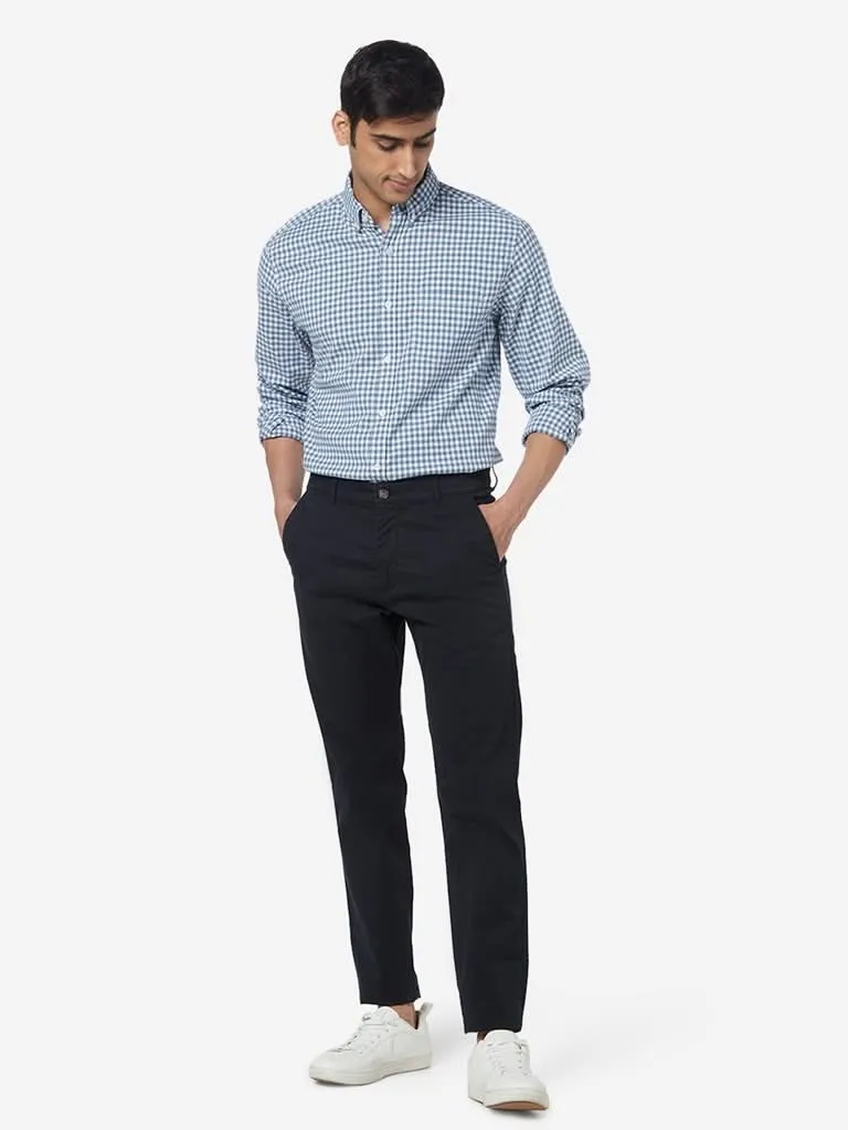 WES Casuals Blue Relaxed-Fit Checkered Shirt