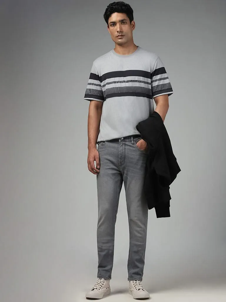 WES Lounge Striped Relaxed-Fit Grey Cotton Blend T-Shirt