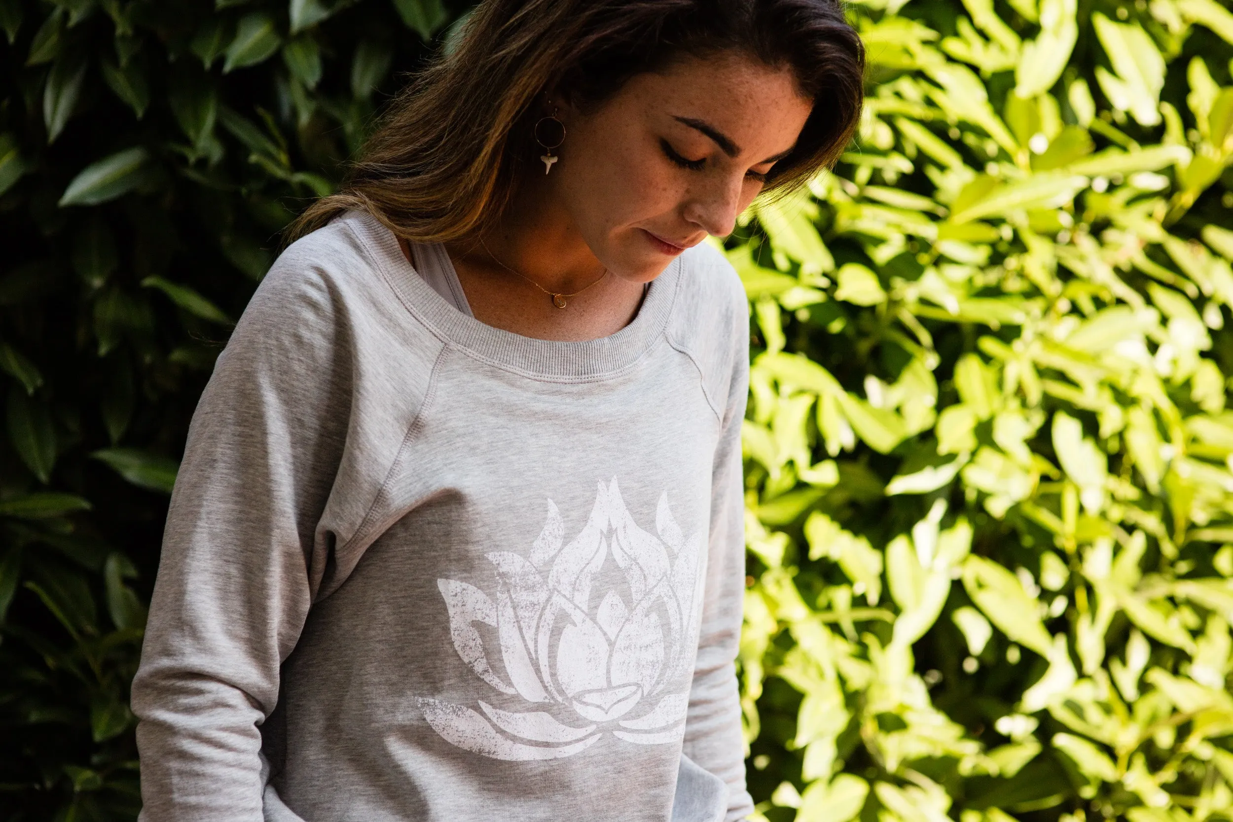 WHITE LOTUS Heather Grey Boyfriend Sweatshirt