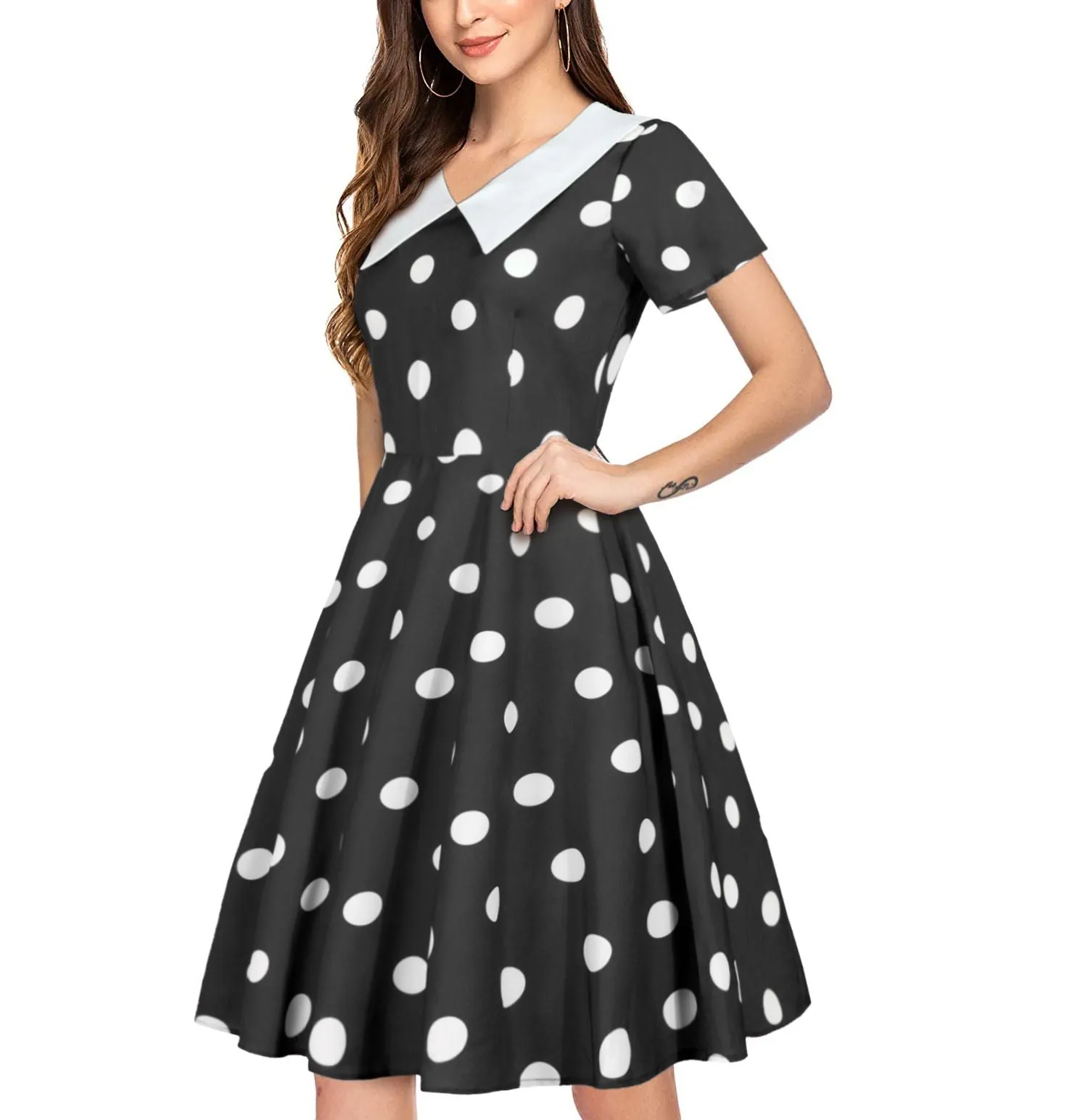 Women 1950s Polka Dot Cocktail Swing Dress Retro Audrey Hepburn Rockabilly Prom Dress