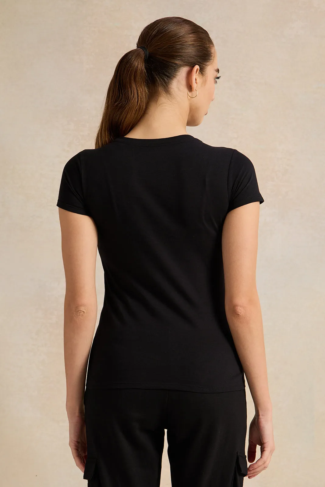 Women Black Time To Shine Foil T-Shirt