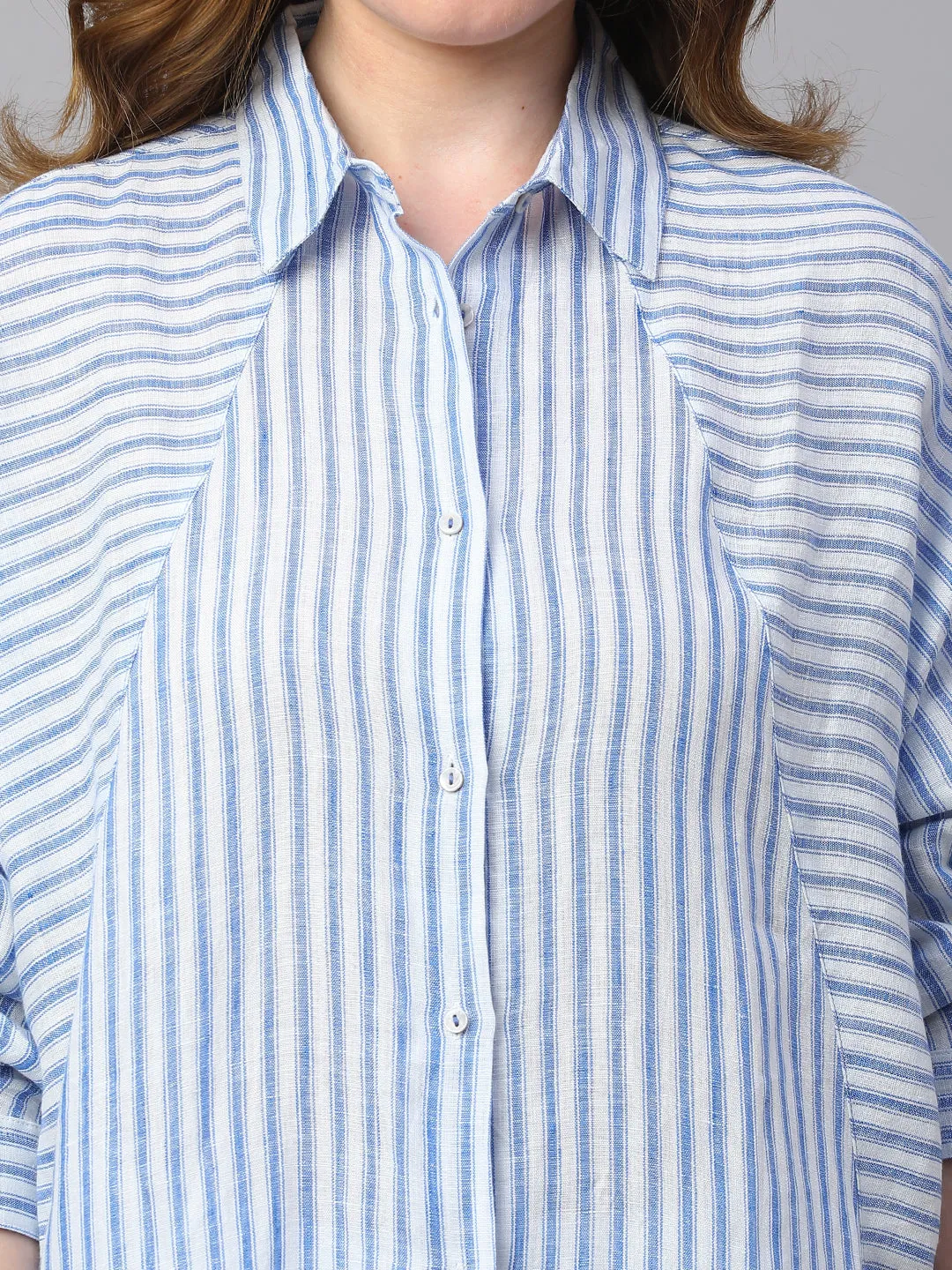Women's Blue Striped Linen Shirt
