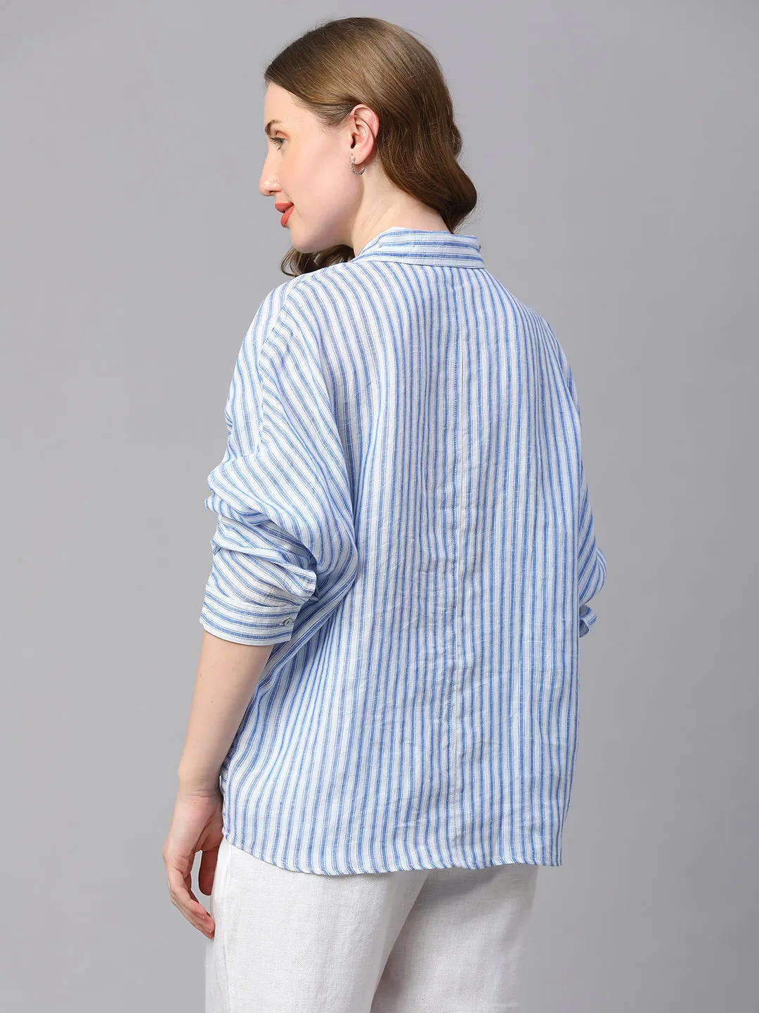 Women's Blue Striped Linen Shirt