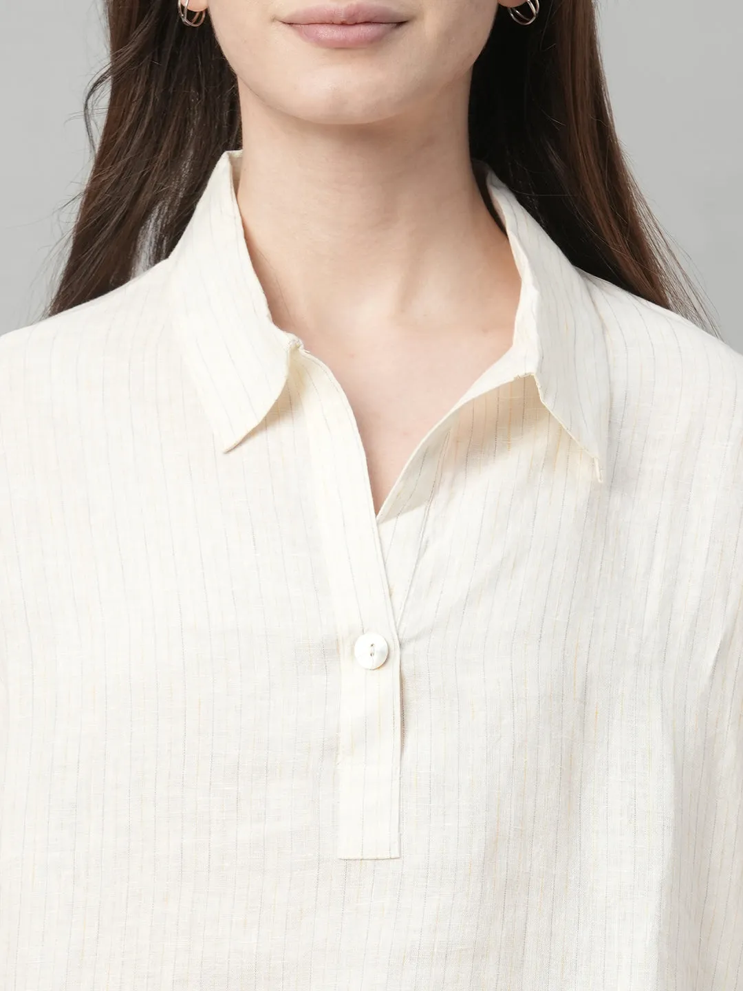 Women's Natural 100% Linen Boxy Fit Blouse
