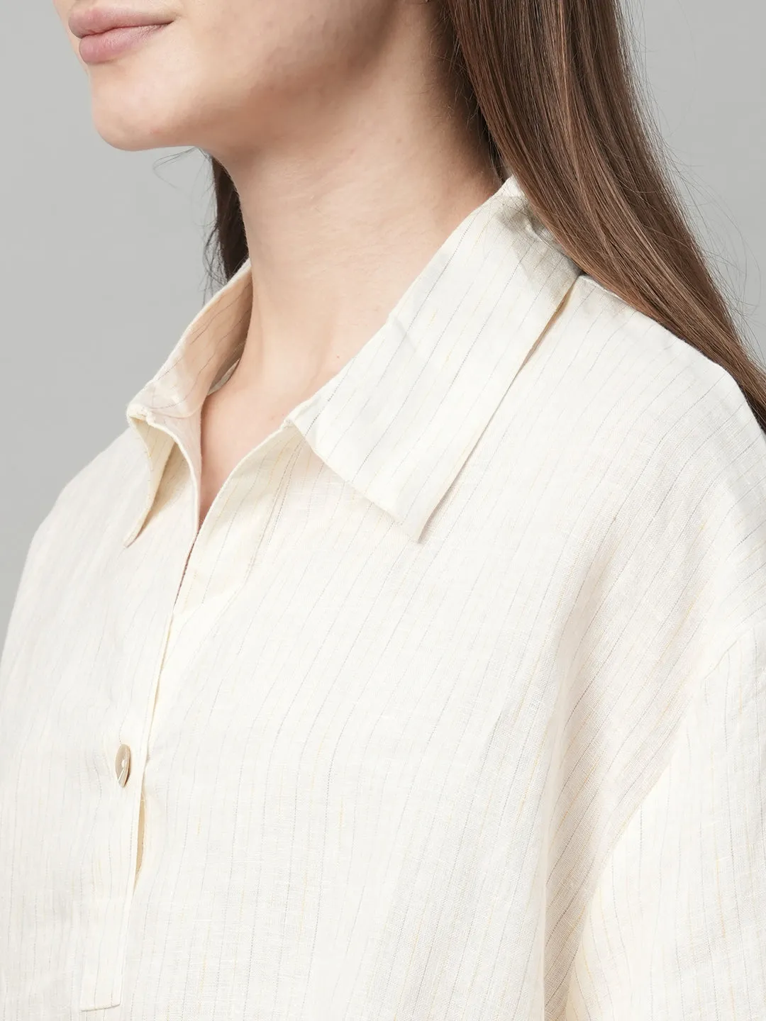 Women's Natural 100% Linen Boxy Fit Blouse