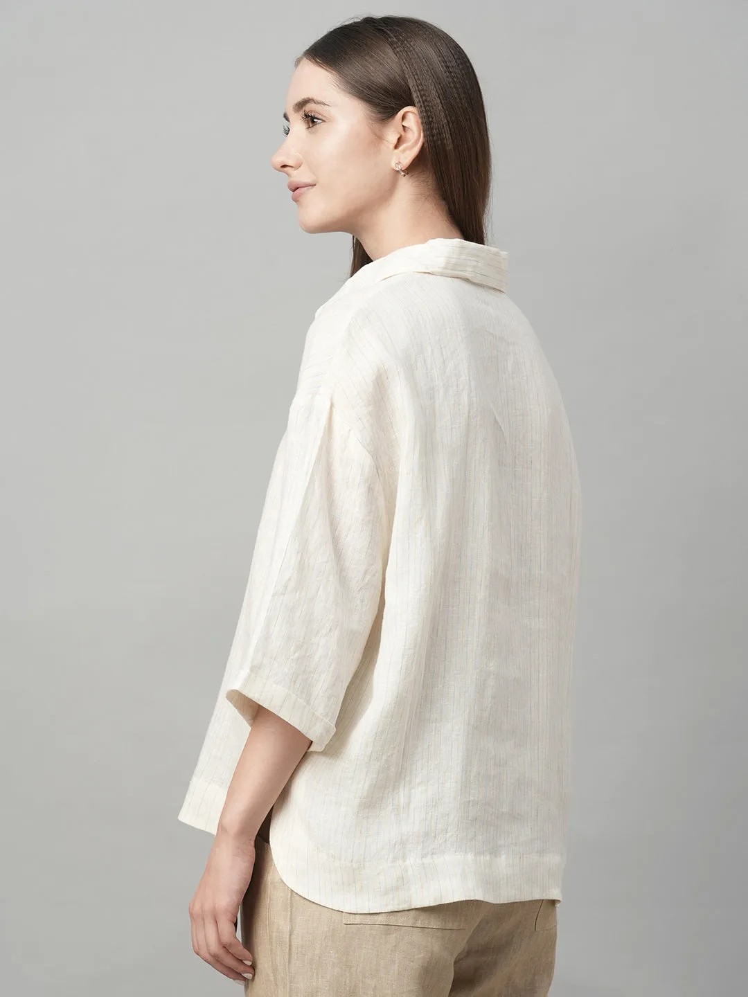 Women's Natural 100% Linen Boxy Fit Blouse